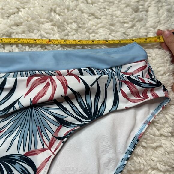 Plus Size High Waisted Blue and Pink Floral Bikini Swim Suit Beach Tropcial ZZ26 - Picture 11 of 14